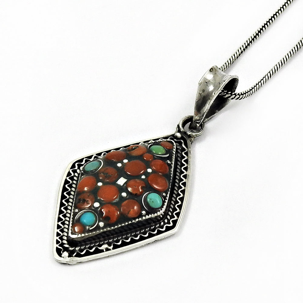 101 Natural Coral Bezel Root Chakra Unique Elegant New Pendant Solid Sterling Silver