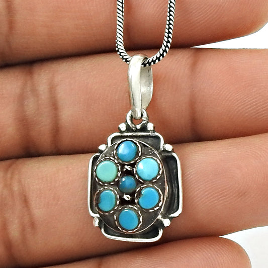 Latest Trend 925 Sterling Silver Turquoise Gemstone Pendant Vintage Jewelry