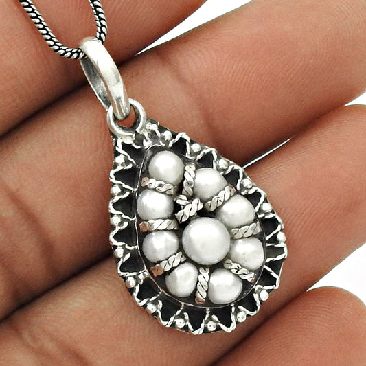 Pleasing 925 Sterling Silver Pearl Gemstone Pendant Antique Jewelry