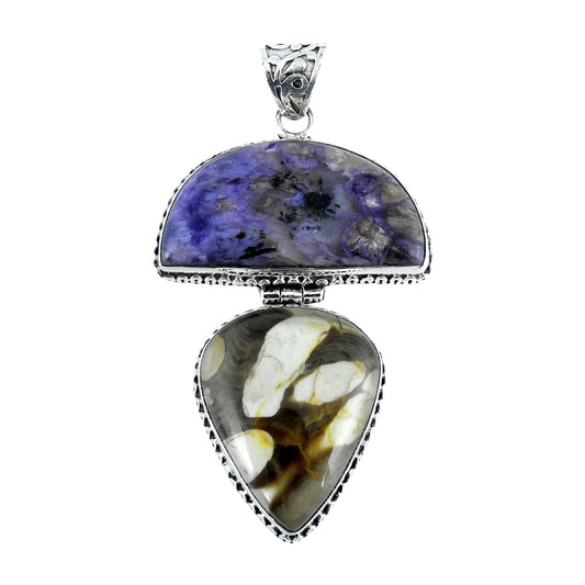 Mothers Day Gift Pendant Tribal 925 Sterling Silver Natural Charoite Gemstone L4