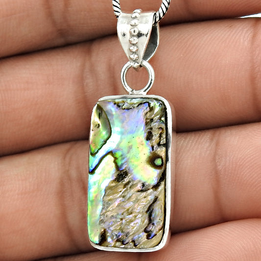 Natural Abalone Shell Gemstone Pendant Boho Blue 925 Sterling Silver Jewelry X6