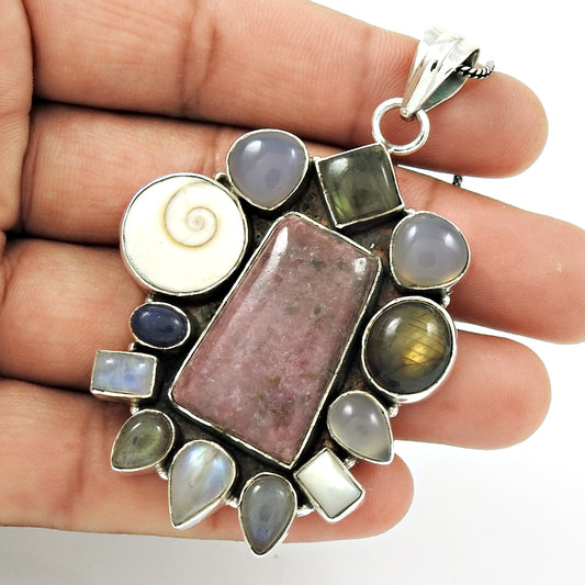 Natural Rhodochrosite Gemstone 925 Sterling Silver Pendant Boho For Women M4