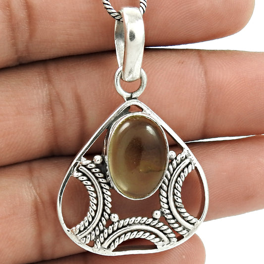 Mothers Day Gift Citrine Gemstone Pendant 925 Sterling Silver Indian Jewelry N6