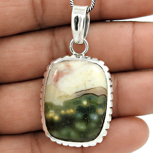 Mothers Day Gift Pendant 925 Sterling Silver Natural Ocean Jasper Gemstone L6
