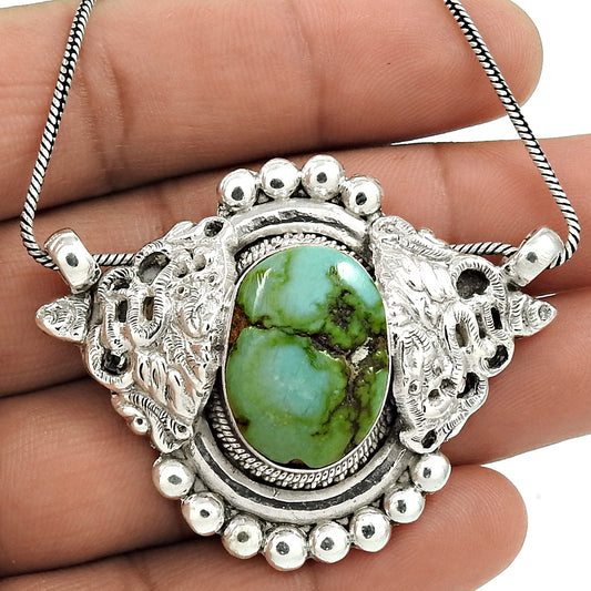 Natural Turquoise Gemstone Pendant Vintage 925 Sterling Silver Indian Jewelry O4