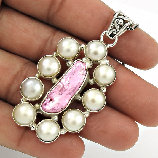 Mothers Day Gift 925 Sterling Silver Natural Pearl Pendant O6