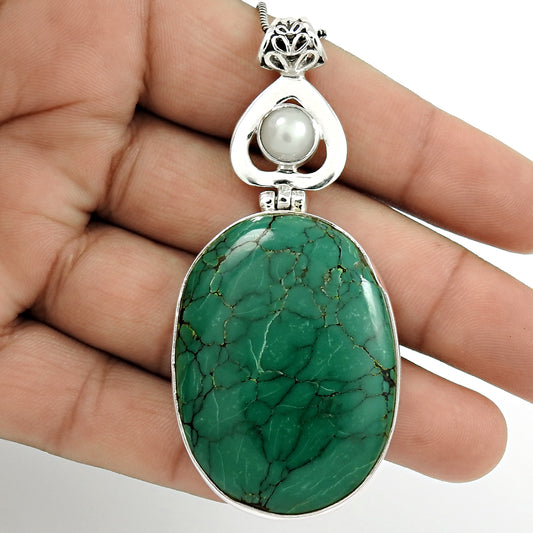 Mothers Day Gift 925 Sterling Silver Natural Turquoise Gemstone Pendant Vintage Q4