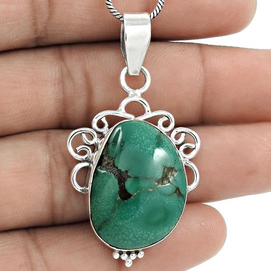 Mothers Day Gift Natural Turquoise Gemstone Pendant Boho 925 Silver V10