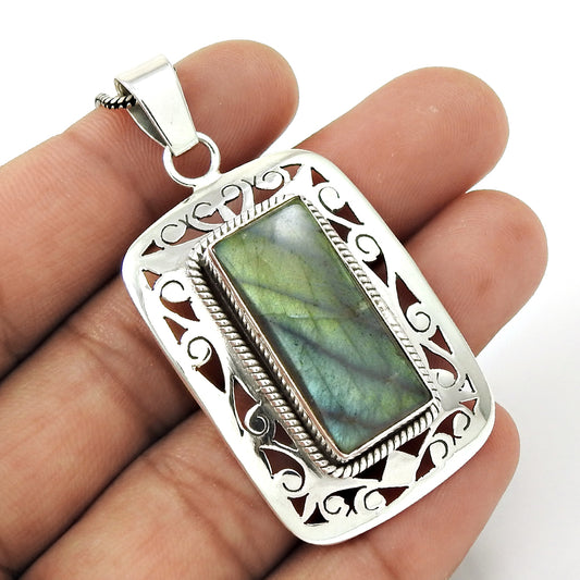 Mothers Day Gift Natural Labradorite Gemstone Pendant 925 Silver B10