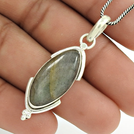 Natural Labradorite Gemstone 925 Sterling Silver Pendant Boho For Women B6