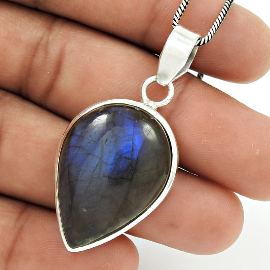 Natural Labradorite Gemstone 925 Sterling Silver Pendant Boho For Girls C10