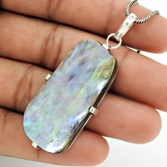 Natural Shell Gemstone Pendant 925 Sterling Silver Indian Jewelry For Girls K4