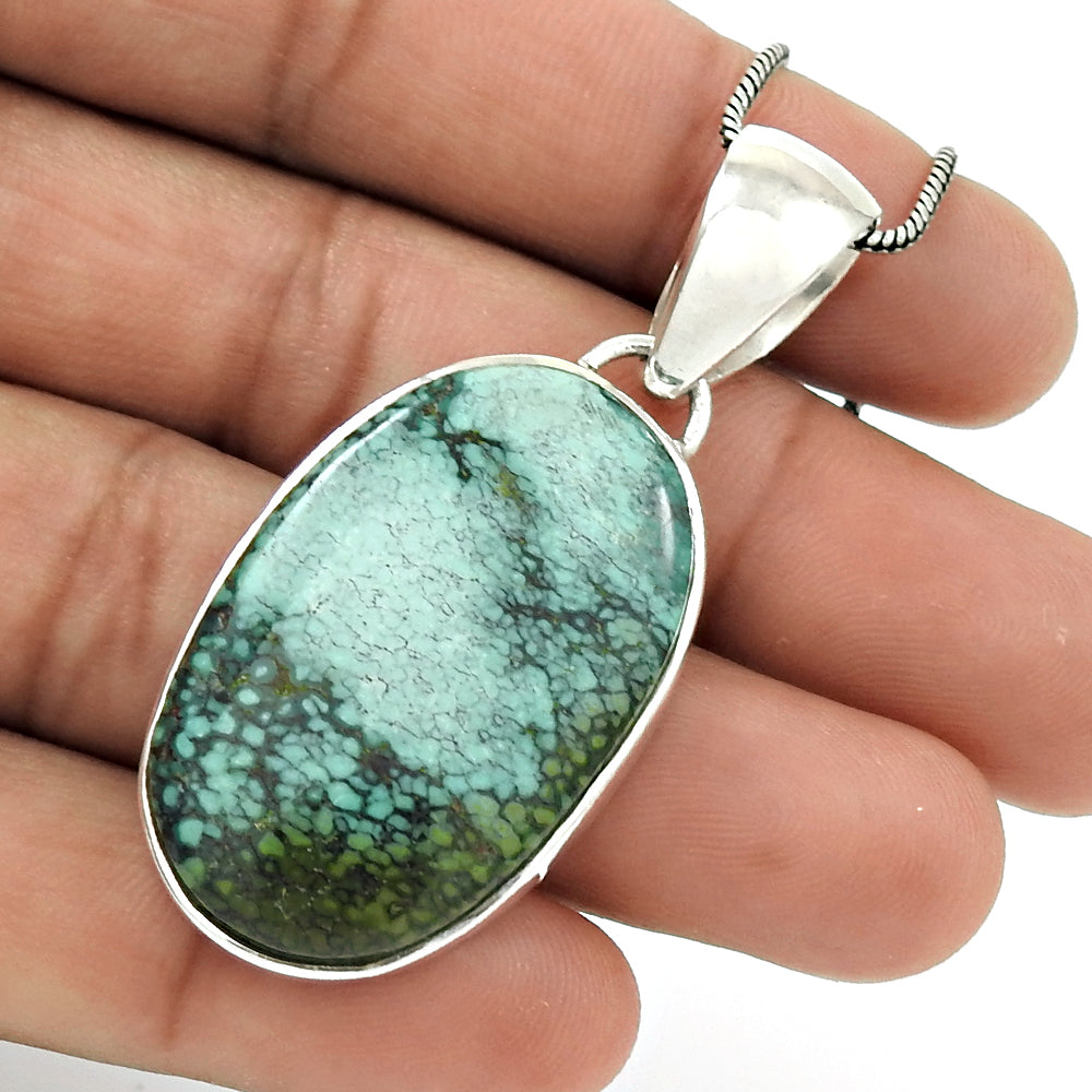 Natural Turquoise Gemstone Pendant 925 Sterling Silver Jewelry For Women H10