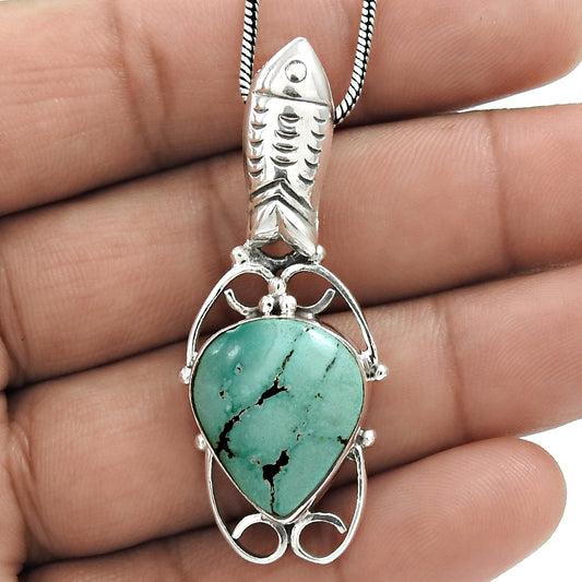 Mothers Day Gift 925 Sterling Silver Natural Turquoise Gemstone Pendant Boho W10