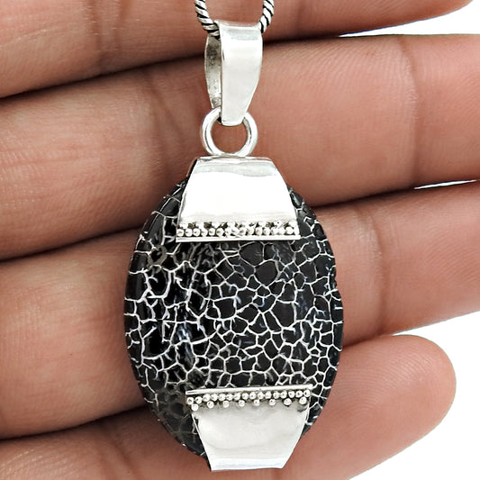 Natural Cobra Obsidian Rutile Agate 925 Silver Mothers Day Gift Pendant Y6