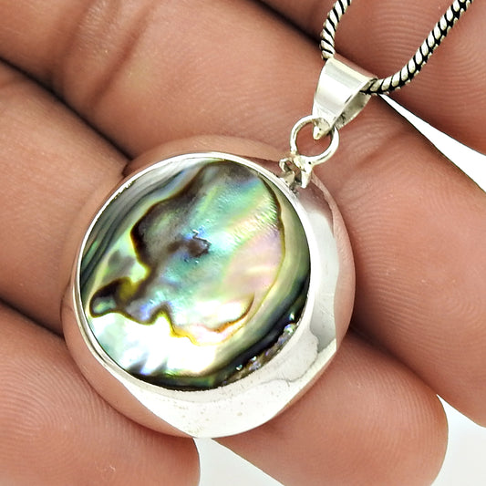 Mothers Day Gift Natural Abalone Shell Pendant Bohemian 925 Sterling Silver Z6