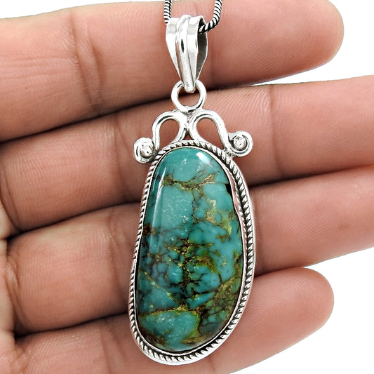 Natural Gemstone Pendant Bohemian Turquoise 925 Sterling Silver Jewelry I6