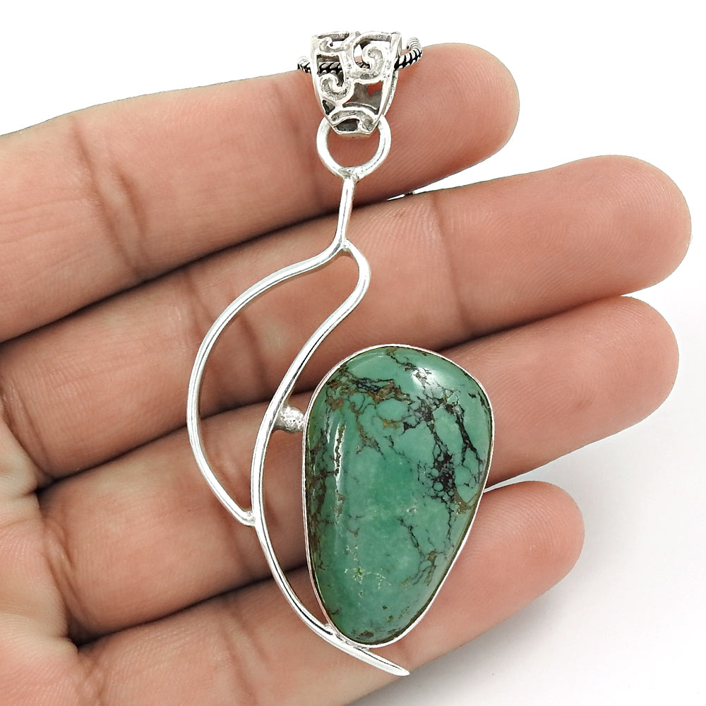 Natural Turquoise Gemstone Pendant Boho 925 Sterling Silver For Girls Z10