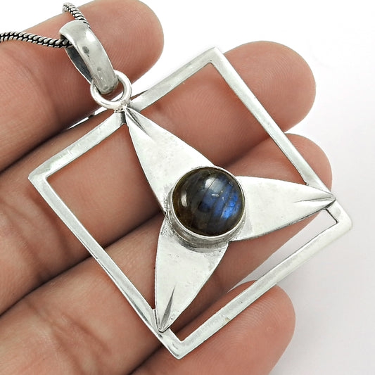 Mothers Day Gift 925 Silver Natural Labradorite Pendant Bohemian A11