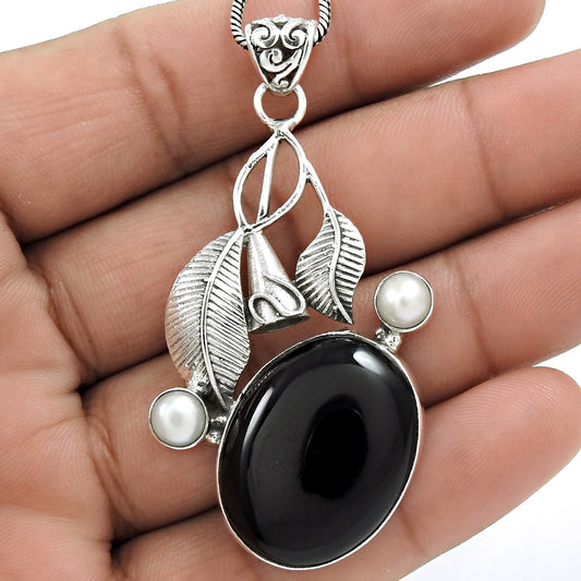 Mothers Day Gift Jewelry Pendant 925 Sterling Silver Natural Onyx Gemstone A7