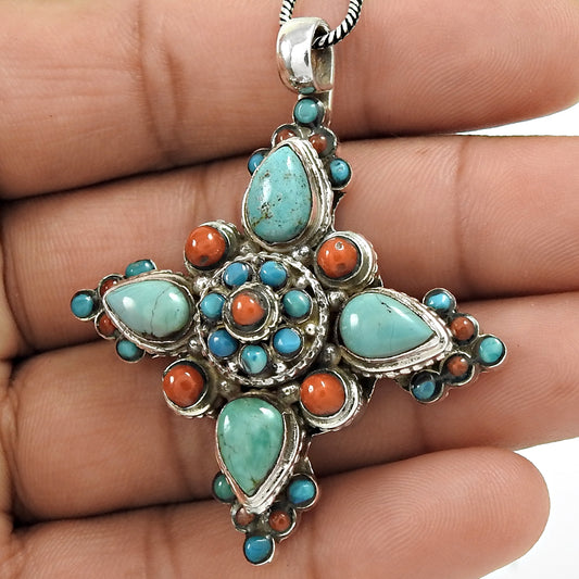 Mothers Day Gift 925 Sterling Silver Natural Turquoise Gemstone Pendant Ethnic B11