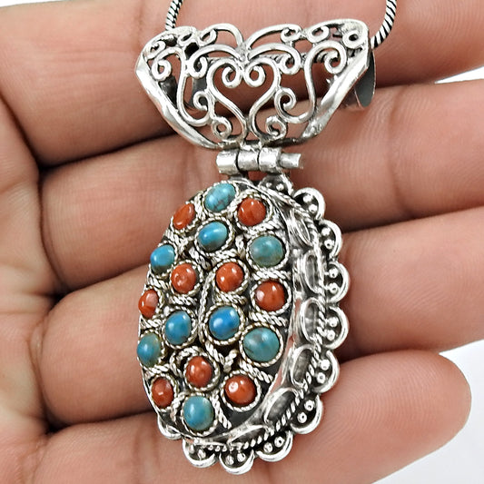 Mothers Day Gift 925 Sterling Silver Natural Turquoise Gemstone Pendant Ethnic T4