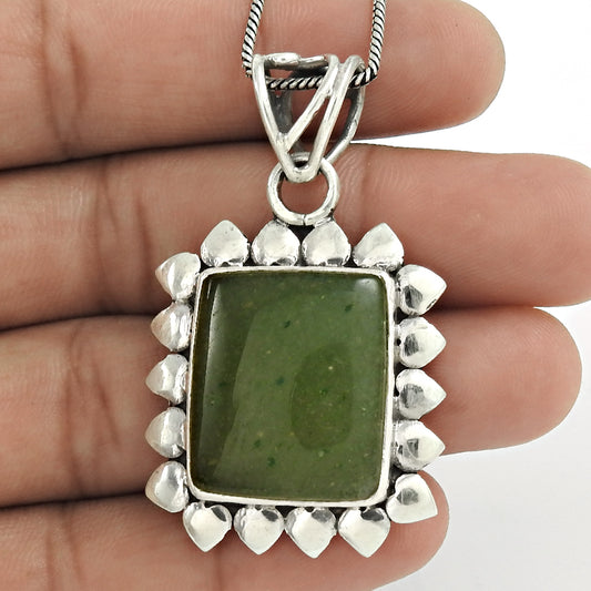 Mothers Day Gift Natural Jade Gemstone Pendant 925 Sterling Silver B7