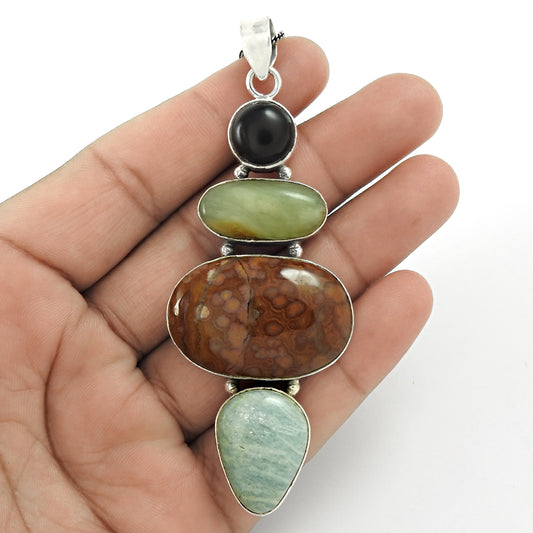 Mothers Day Gift Pendant Tribal 925 Silver Natural Ocean Jasper Gemstone U4