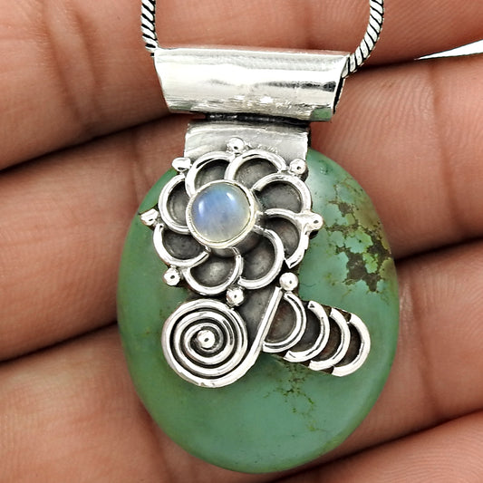 Natural Turquoise Gemstone Pendant 925 Sterling Silver Mothers Day Gift Jewelry B7