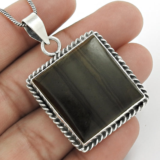 Mothers Day Gift Natural Hipnatic Jasper Pendant Bohemian 925 Silver W4