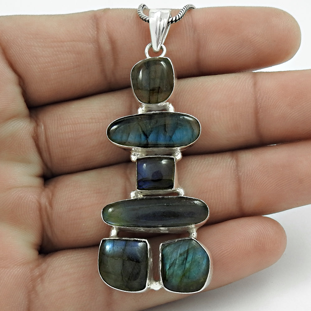 Inukshuk Pendant Labradorite Gemstone 925 Sterling Silver Jewelry K1