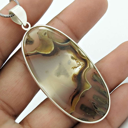 Lovely 925 Sterling Silver Agate Gemstone Pendant Antique Jewelry