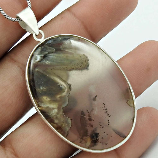 Scenic 925 Sterling Silver Agate Gemstone Pendant Traditional Jewelry