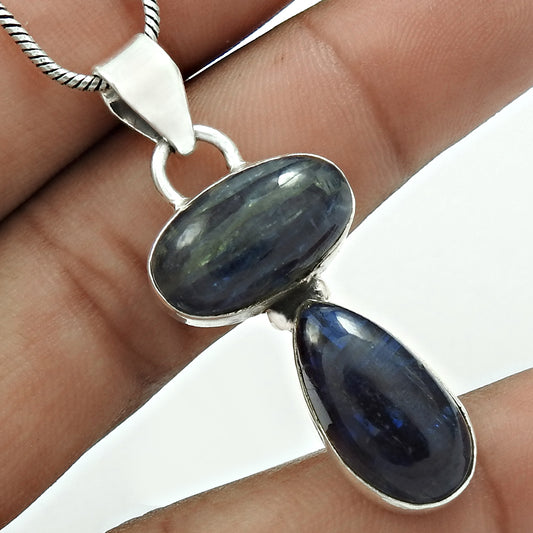 Kyanite Gemstone Pendant 925 Sterling Silver Tribal Jewelry QA7