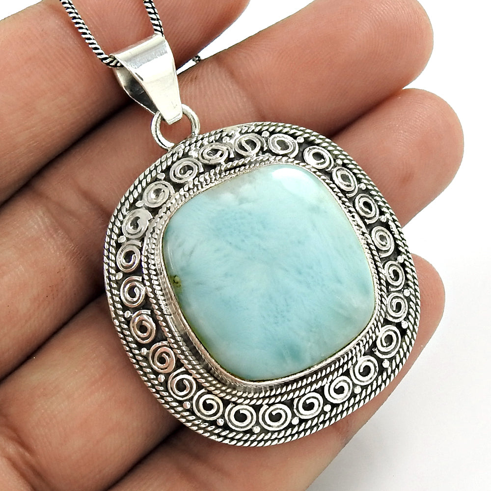 Natural LARIMAR Gemstone Pendant 925 Solid Sterling Silver HANDMADE Jewelry PP96