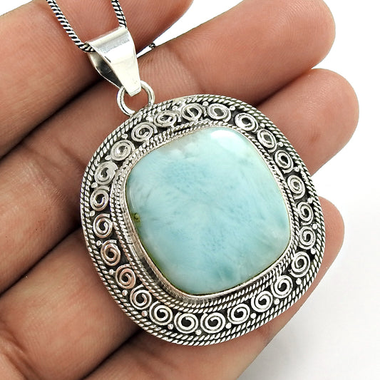 Natural LARIMAR Gemstone Pendant 925 Solid Sterling Silver HANDMADE Jewelry PP96