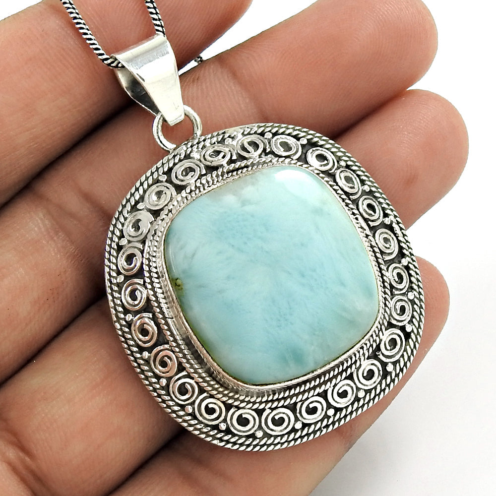 101 Birthday Gift 925 Sterling Silver Natural Larimar Gemstone Pendant Ethnic B25