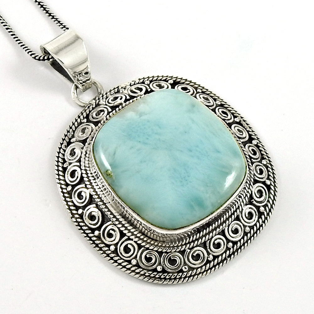 101 Birthday Gift 925 Sterling Silver Natural Larimar Gemstone Pendant Ethnic B25