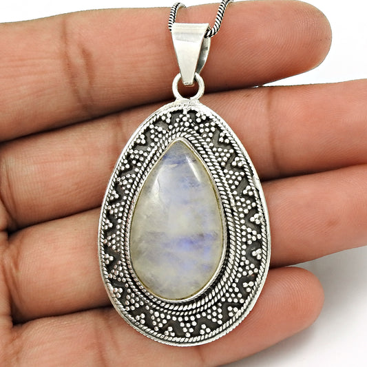 Rainbow Moonstone Gemstone Pendant 925 Sterling Silver Ethnic Jewelry QA9