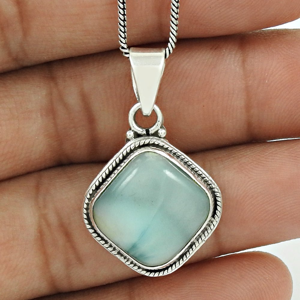 Larimar Gemstone Pendant 925 Sterling Silver Stylish Jewelry TG18