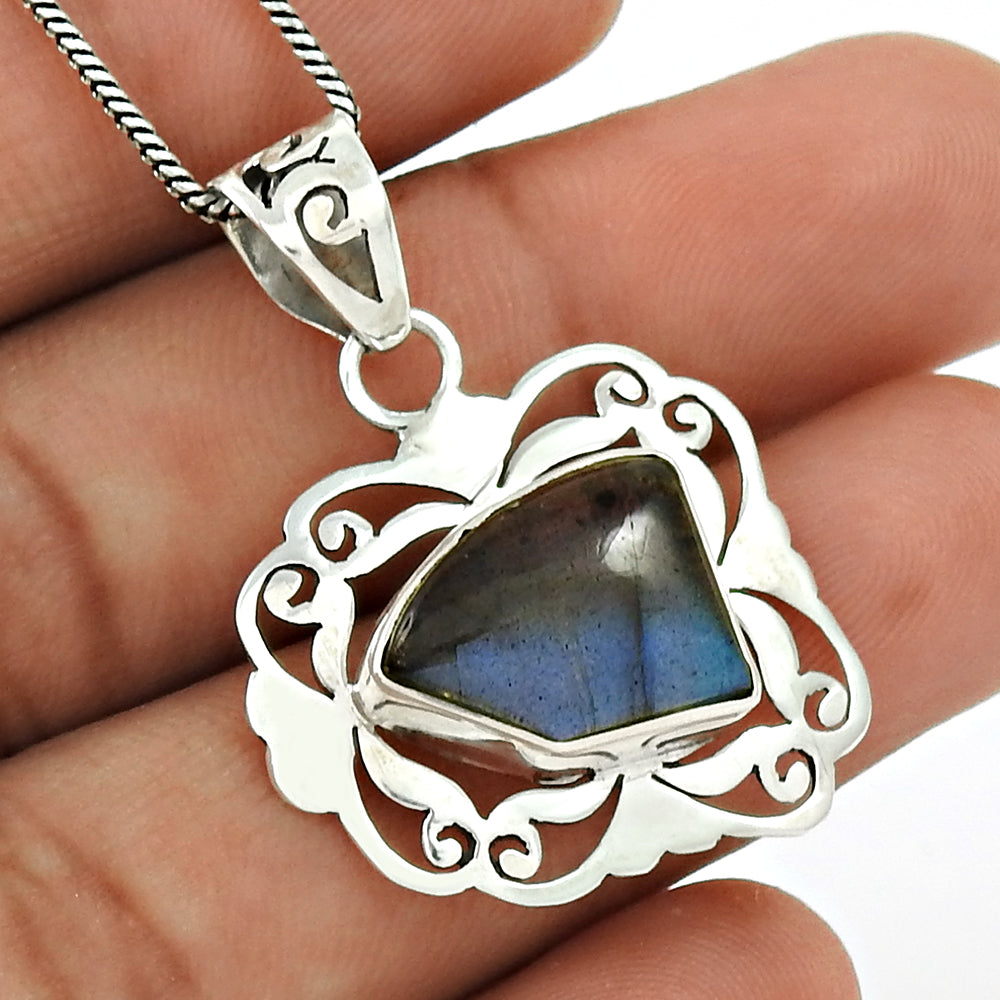 Labradorite Gemstone Pendant 925 Sterling Silver Stylish Jewelry YH23