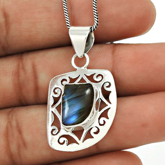 Labradorite Gemstone Pendant 925 Sterling Silver Traditional Jewelry YH24