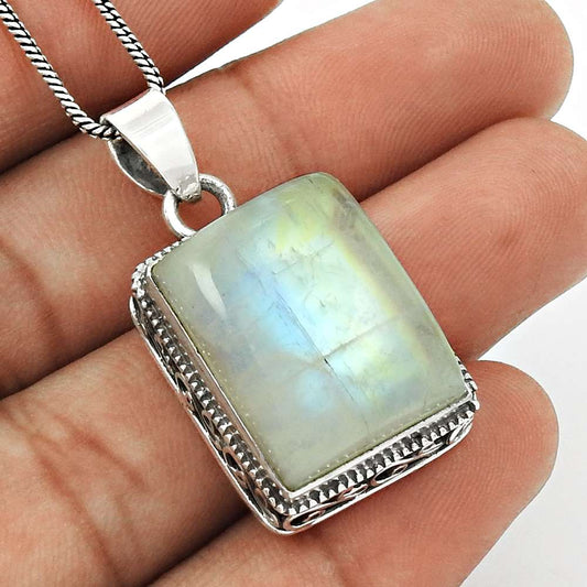 Rainbow Moonstone Pendant 925 Sterling Silver Stylish Jewelry PN5