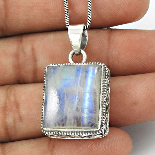 Rainbow Moonstone Pendant 925 Sterling Silver Tribal Jewelry PN6