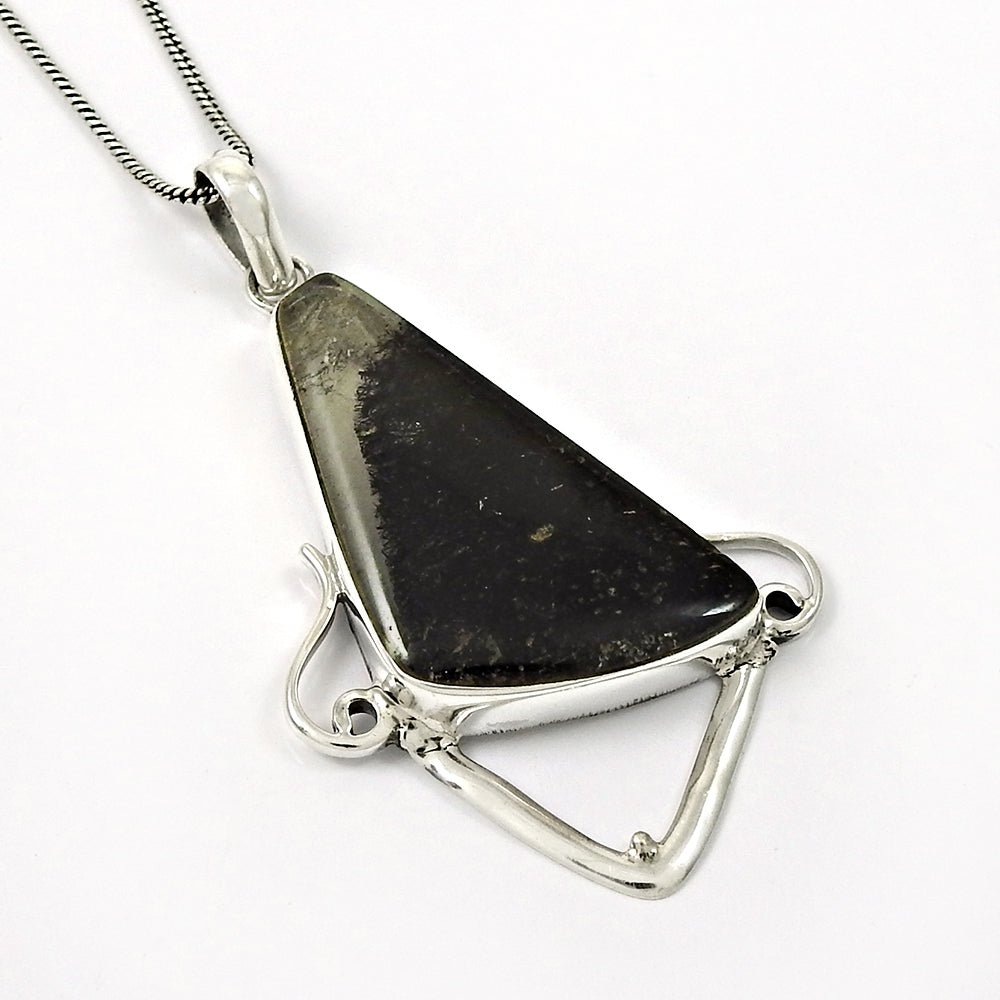 Trillion Black Rutile Stone Ethnic Pendant Jewelry 925 Silver