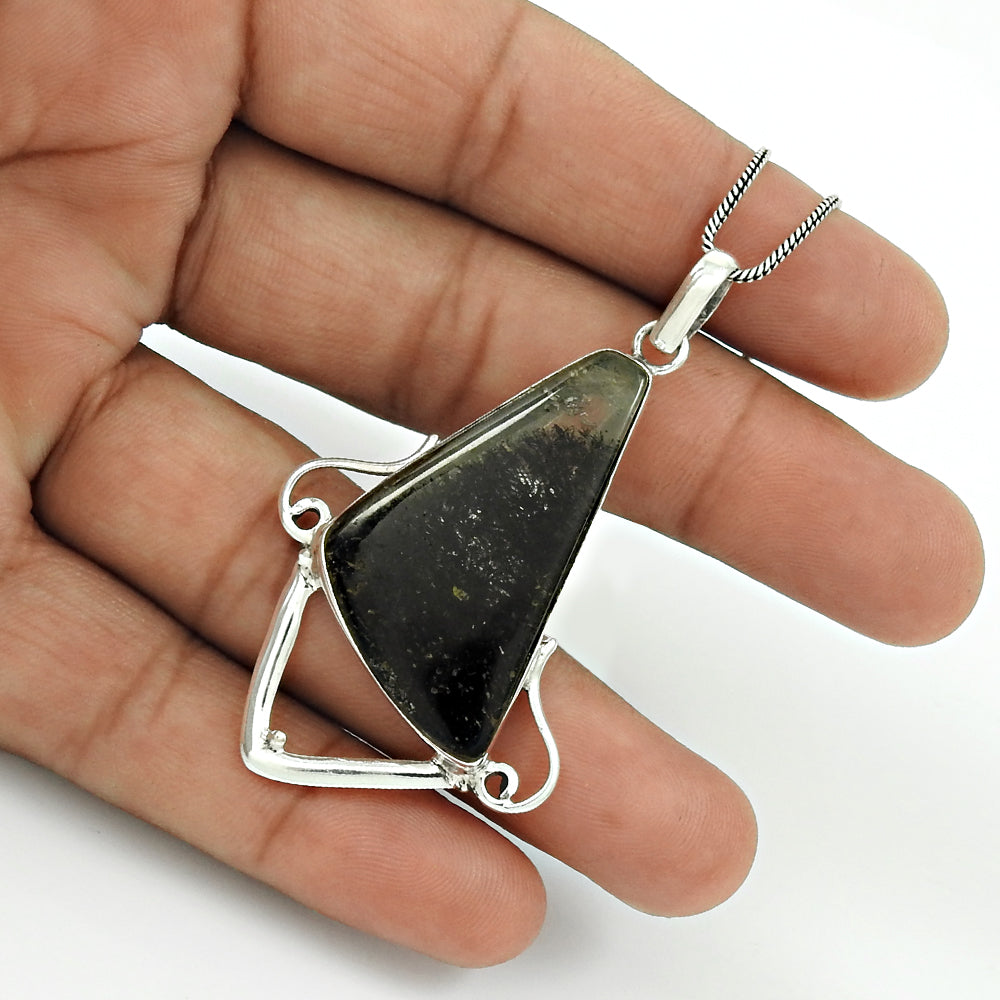 101 Trillion Black Rutile Stone Ethnic Pendant Jewelry 925 Silver