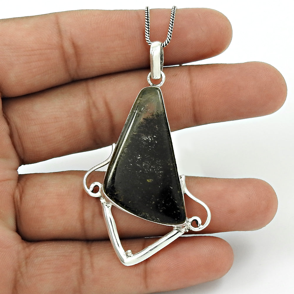 101 Trillion Black Rutile Stone Ethnic Pendant Jewelry 925 Silver