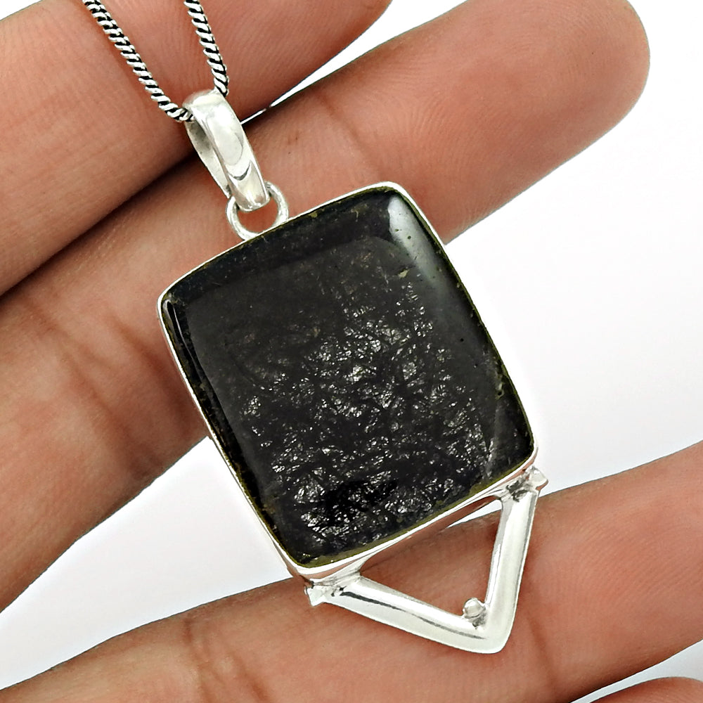 Black Rutile Gemstone Pendant 925 Sterling Silver Ethnic Jewelry PN87