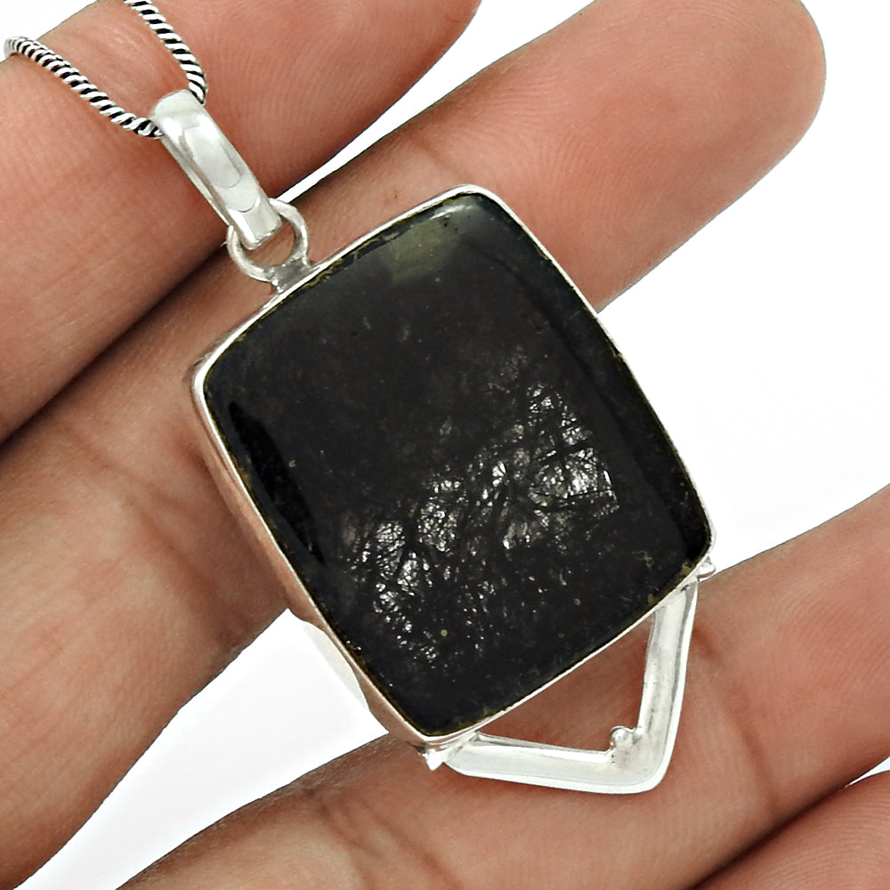 Black Rutile Gemstone Pendant 925 Sterling Silver Ethnic Jewelry PN87