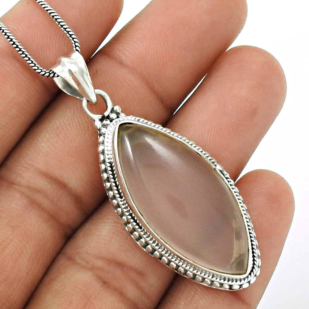 Natural ROSE QUARTZ Gemstone HANDMADE Jewelry 925 Sterling Silver Pendant AA9